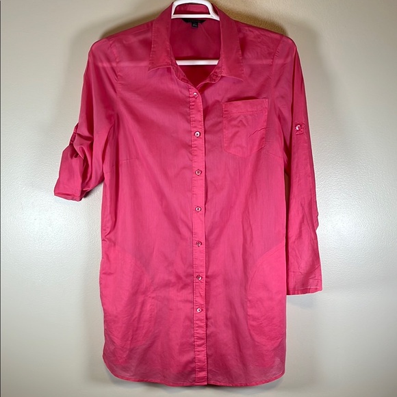 Lands’ End Button Down Tunic With Pockets Salmon Pink Sz L/14-16 - Picture 1 of 13